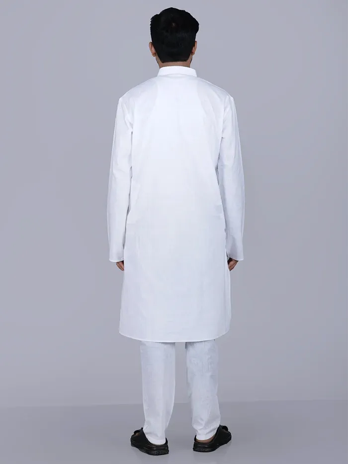 Hand Painted Handwoven Organic Cotton White Men Kurta