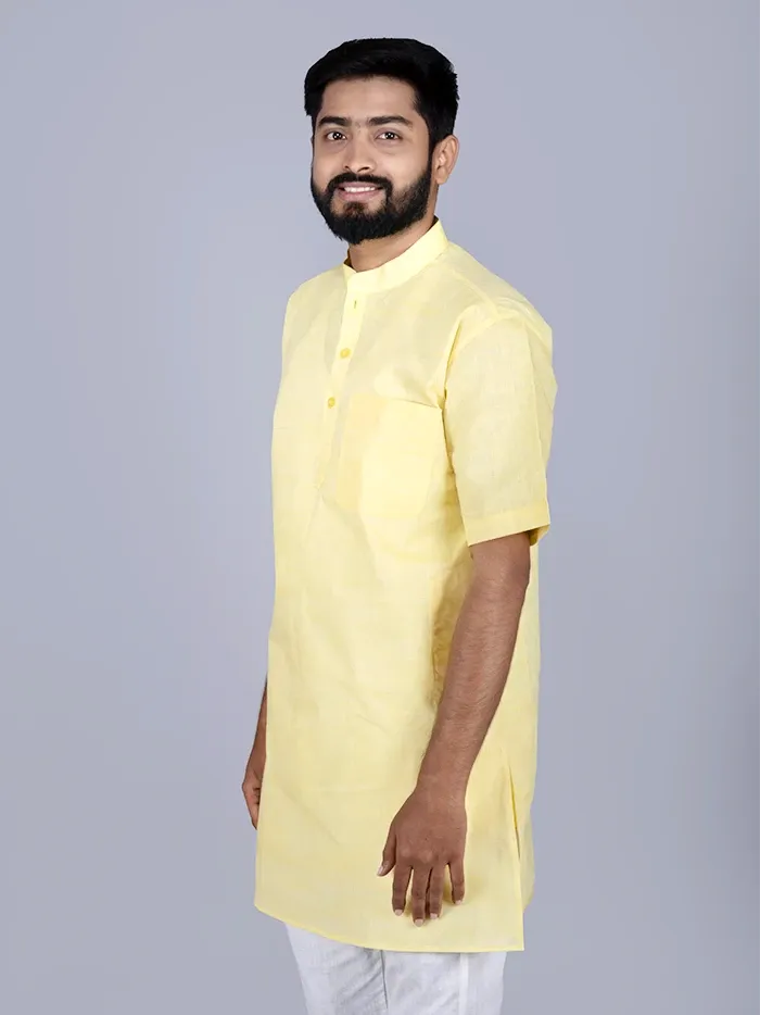 Yellow Springs Handwoven Khadi Cotton Men Kurta - WeaversIndia