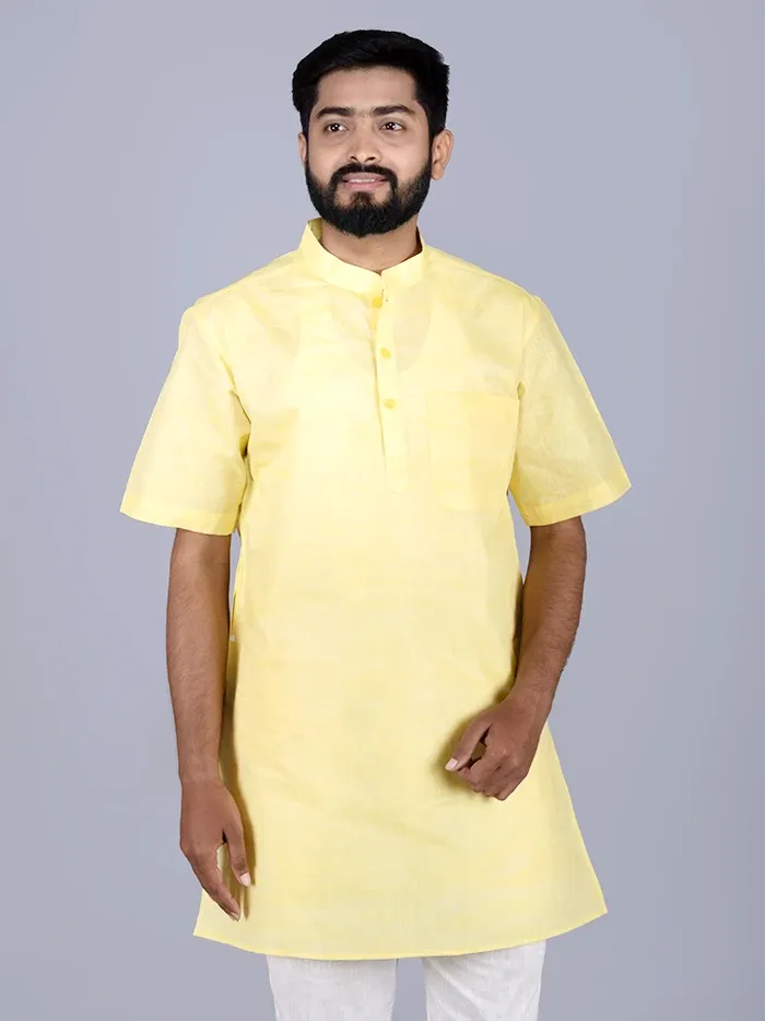 Yellow Springs Handwoven Khadi Cotton Men Kurta - WeaversIndia