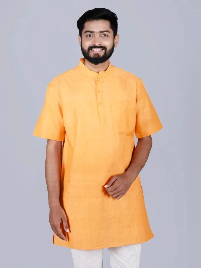 Orange Handwoven Organic Cotton Men Kurta - WeaversIndia
