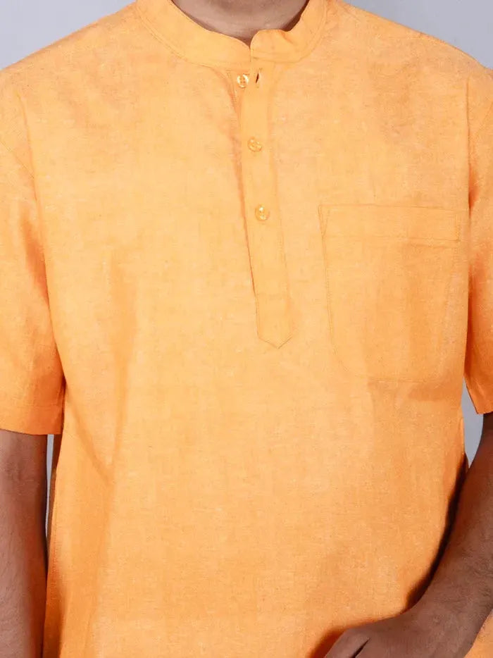 Orange Handwoven Organic Cotton Men Kurta - WeaversIndia
