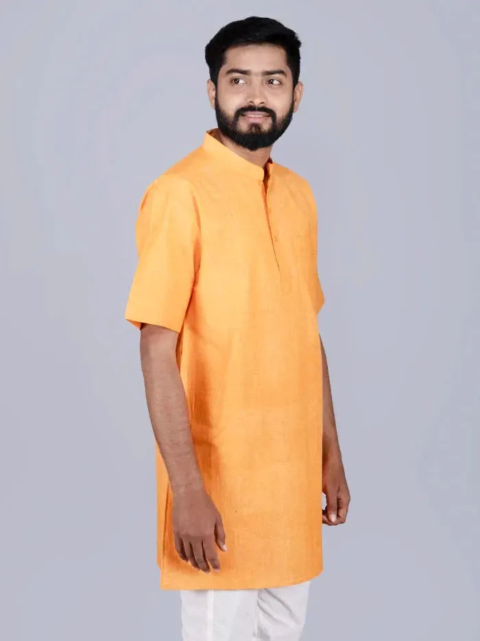Orange Handwoven Organic Cotton Men Kurta - WeaversIndia