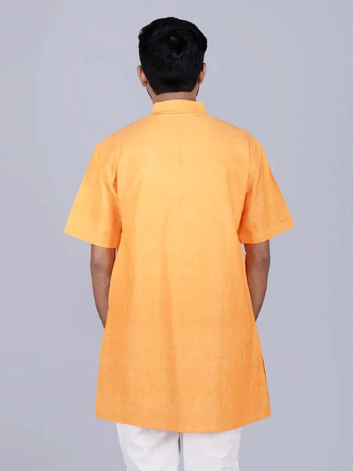 Orange Handwoven Organic Cotton Men Kurta - WeaversIndia