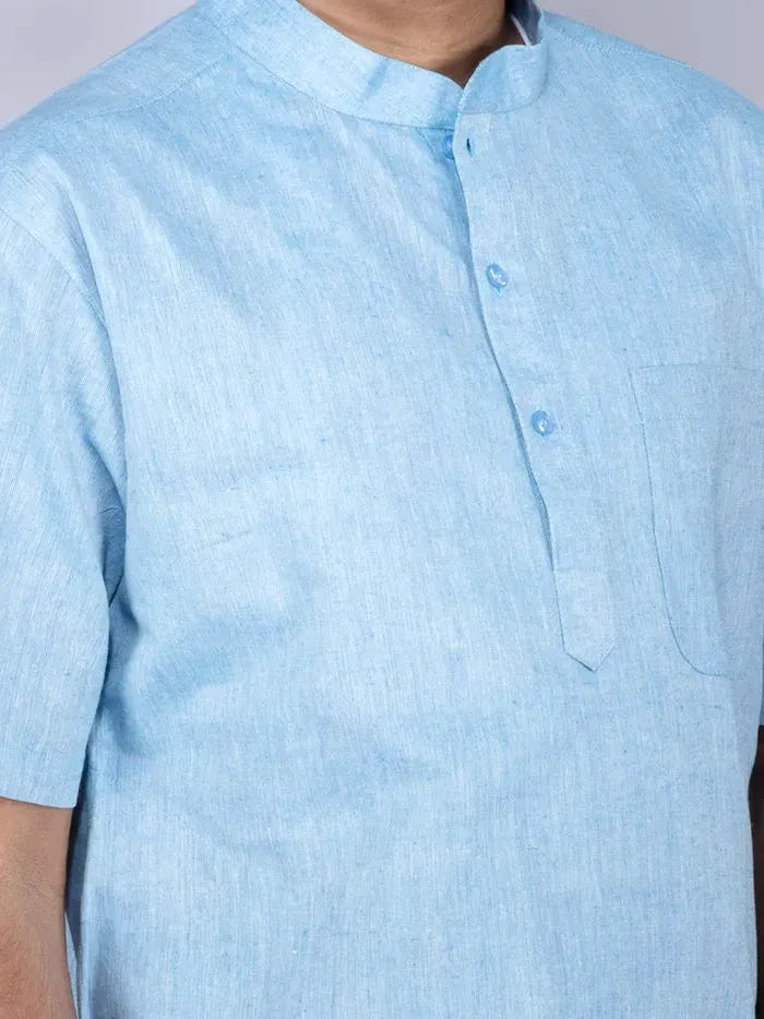 Sky Blue Solid Handwoven Organic Cotton Men Kurta