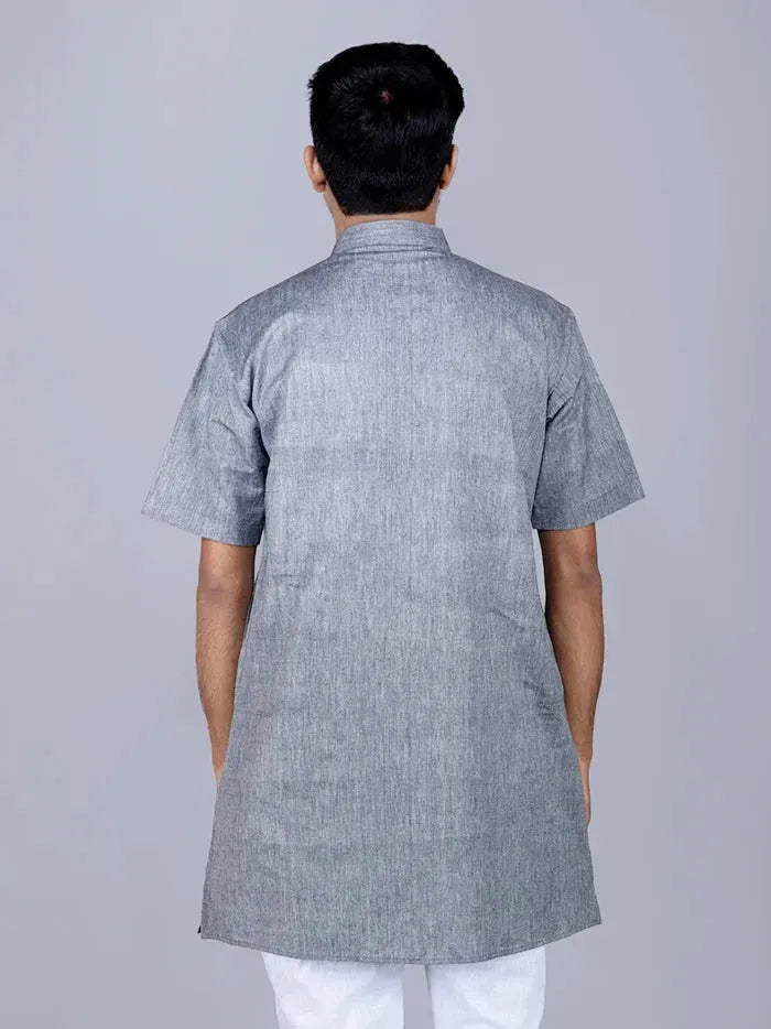 Black Grey Handwoven Organic Cotton Men Kurta - WeaversIndia