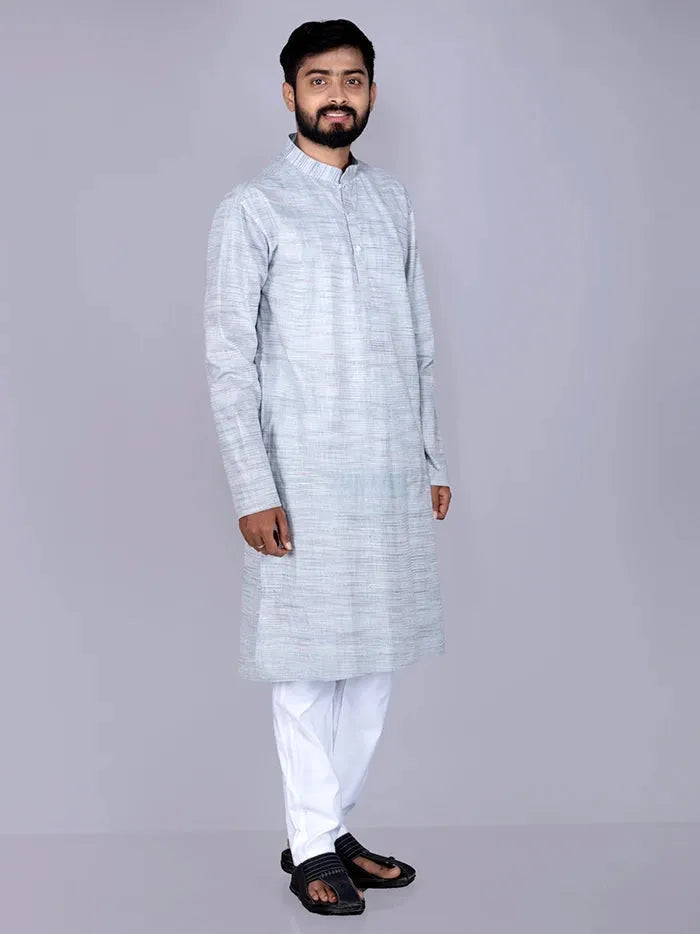Light Blue Springs Handwoven Organic Cotton Men Kurta - WeaversIndia