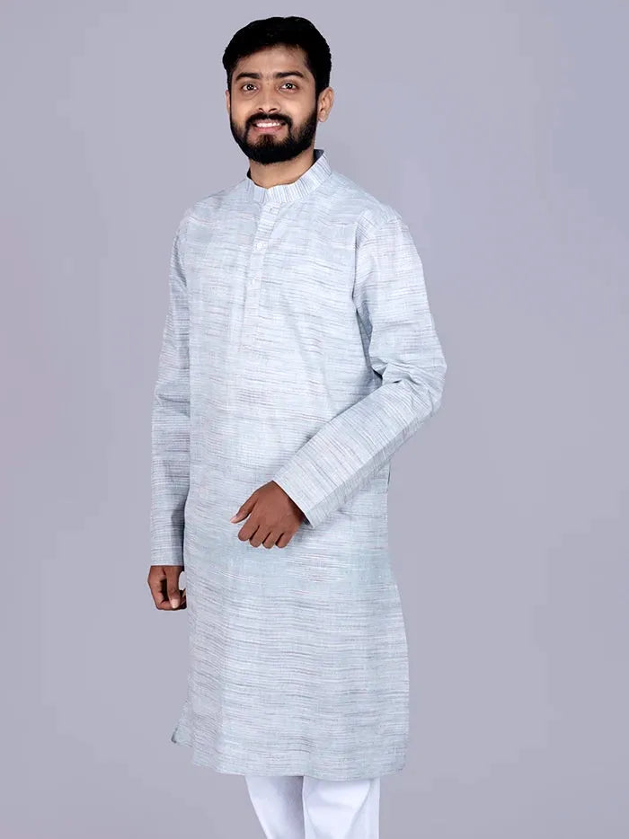 Light Blue Springs Handwoven Organic Cotton Men Kurta - WeaversIndia