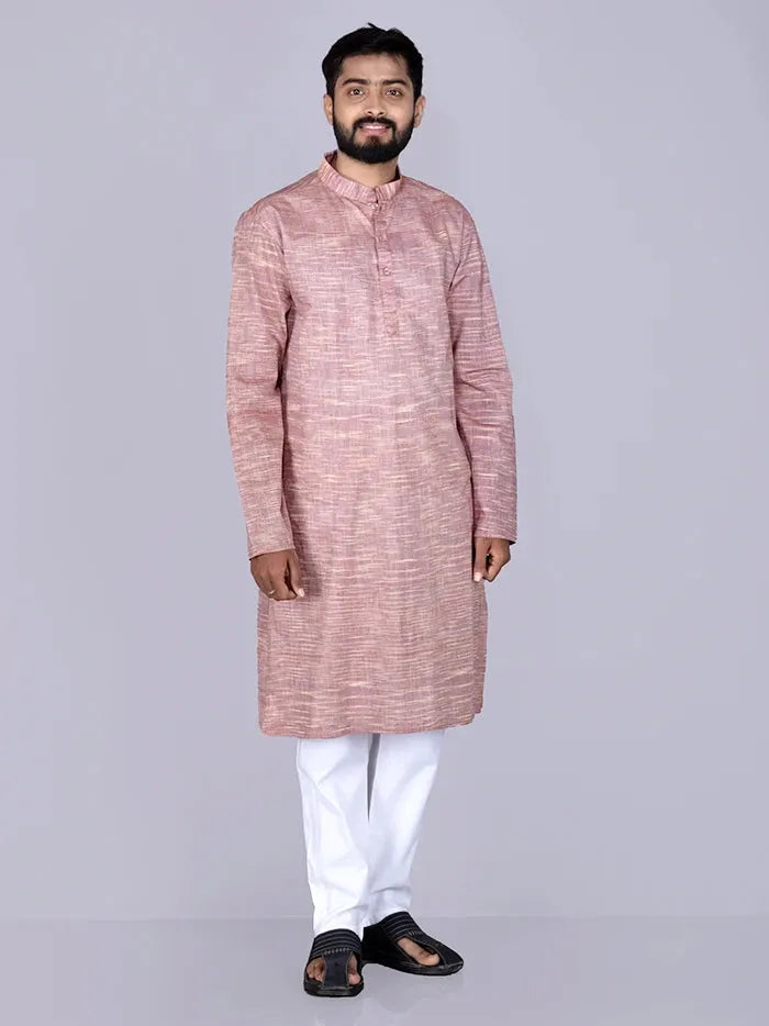 Brown Springs Handwoven Organic Cotton Men Kurta - WeaversIndia