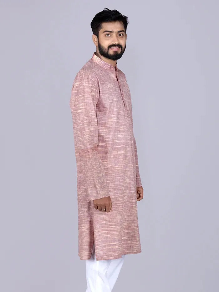 Brown Springs Handwoven Organic Cotton Men Kurta - WeaversIndia