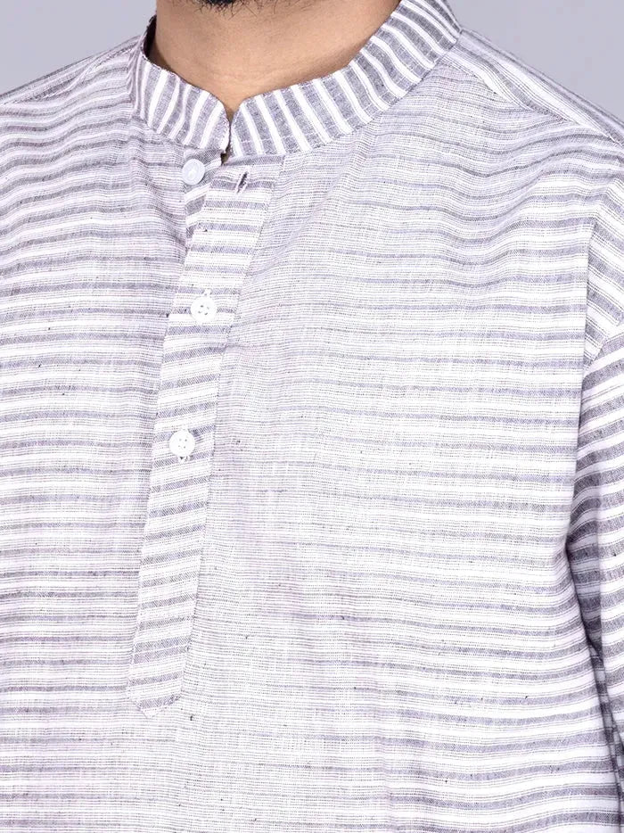 Brown White Striped Handwoven Organic Cotton Men Kurta