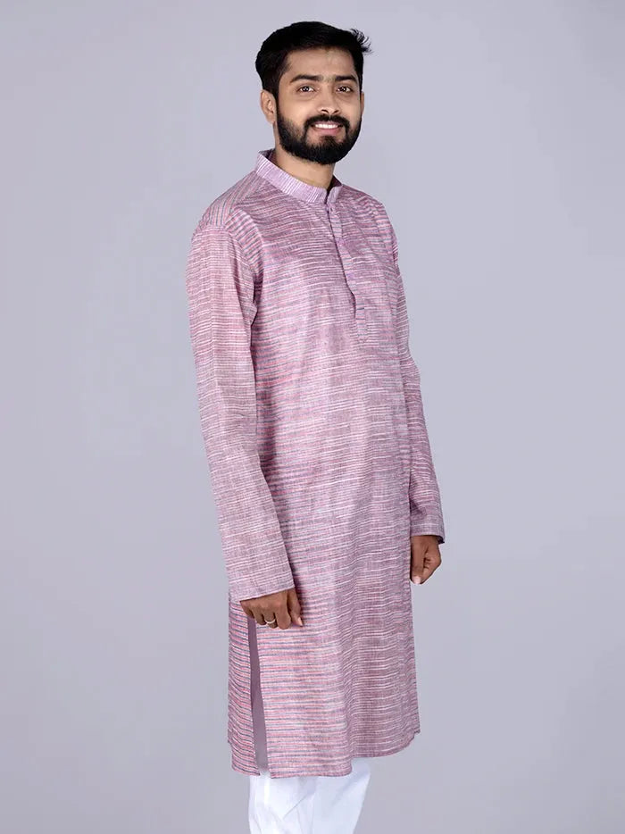 Multi Colour Springs Handwoven Organic Khadi Cotton Men Kurta - WeaversIndia