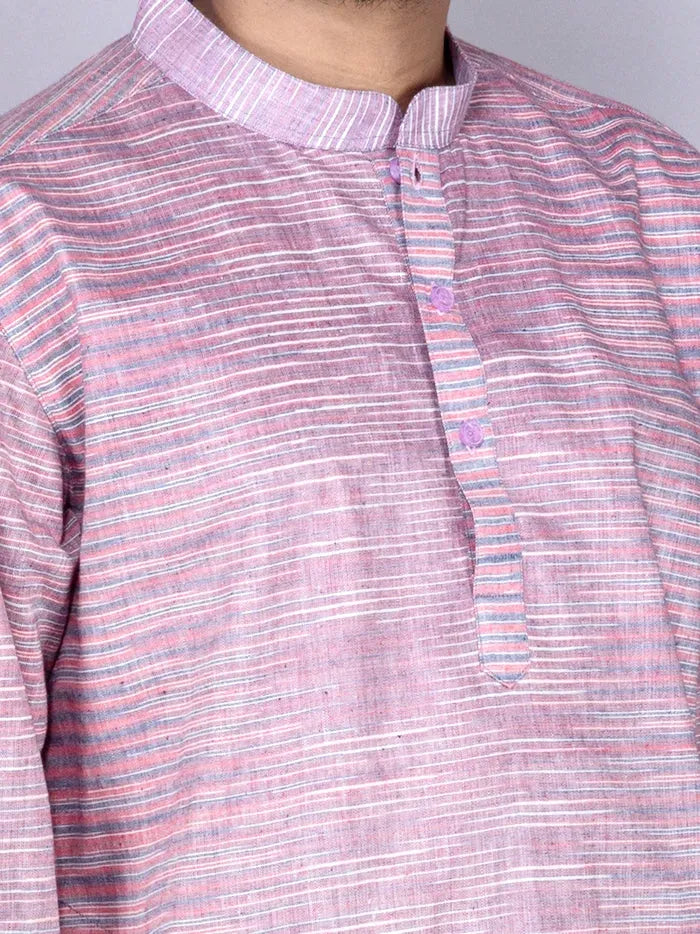 Multi Colour Springs Handwoven Organic Khadi Cotton Men Kurta - WeaversIndia