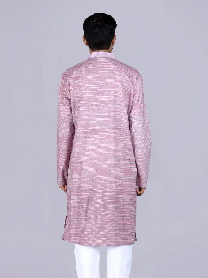 Multi Colour Springs Handwoven Organic Khadi Cotton Men Kurta - WeaversIndia