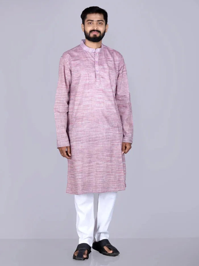 Multi Colour Springs Handwoven Organic Khadi Cotton Men Kurta - WeaversIndia
