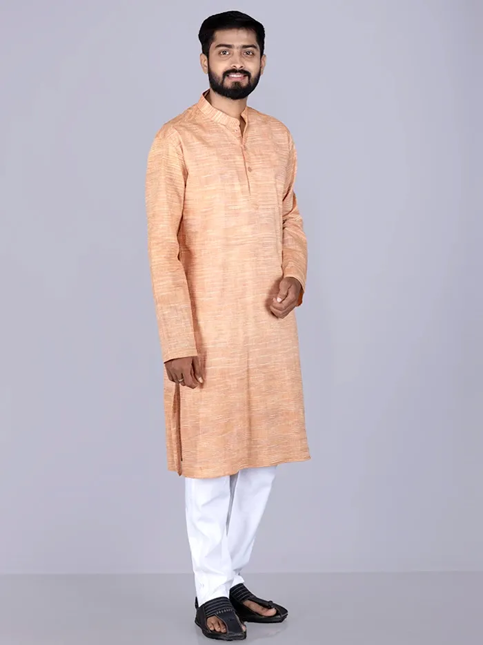Light Brown Springs Handwoven Organic Cotton Men Kurta - WeaversIndia