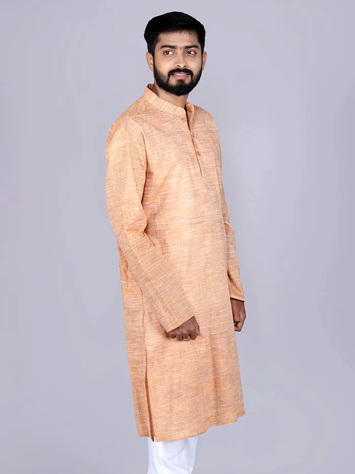 Light Brown Springs Handwoven Organic Cotton Men Kurta - WeaversIndia