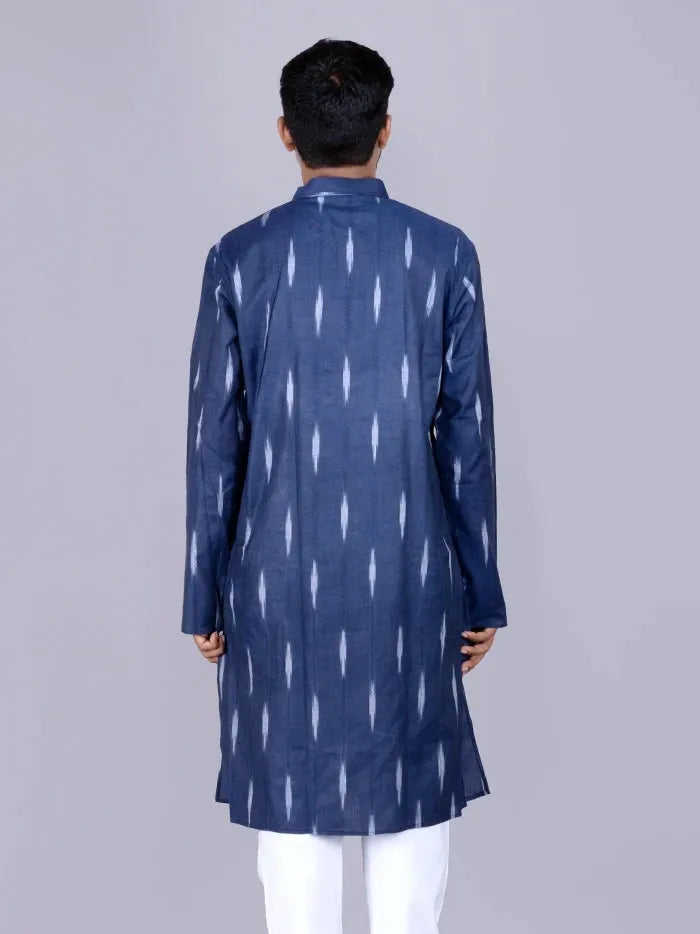 Blue Ikkat Cotton Men Kurta