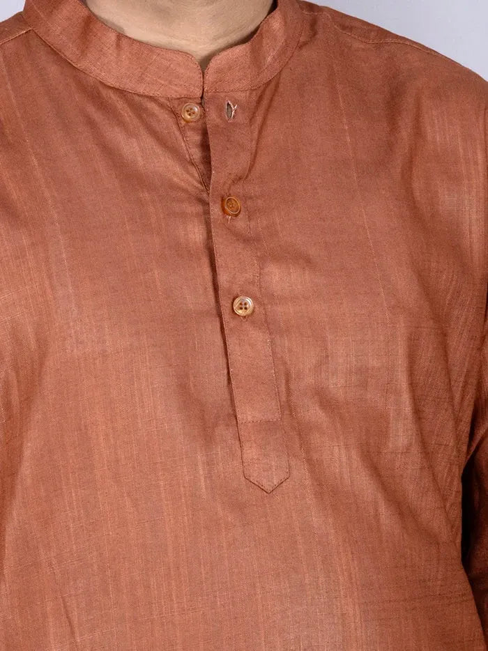 Brown Solid Handwoven Slab Cotton Men Kurta