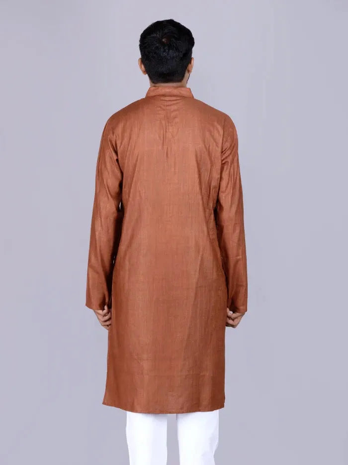 Brown Solid Handwoven Slab Cotton Men Kurta