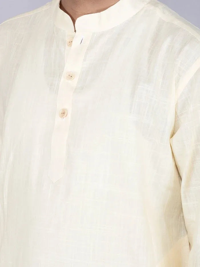 Cream Solid Handwoven Slab Cotton Men Kurta