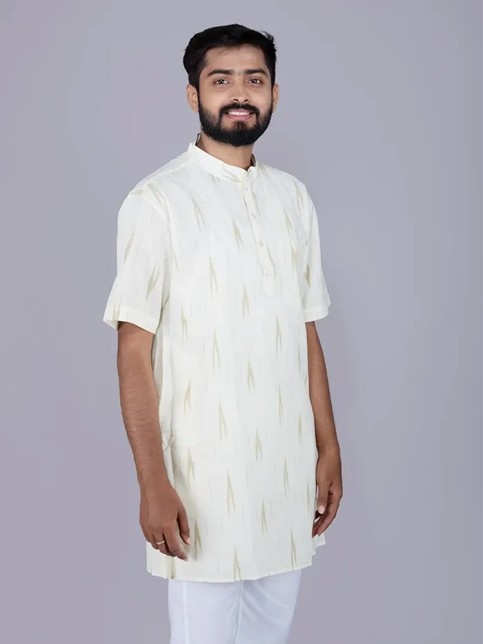 Cream Ikkat Cotton Men Kurta