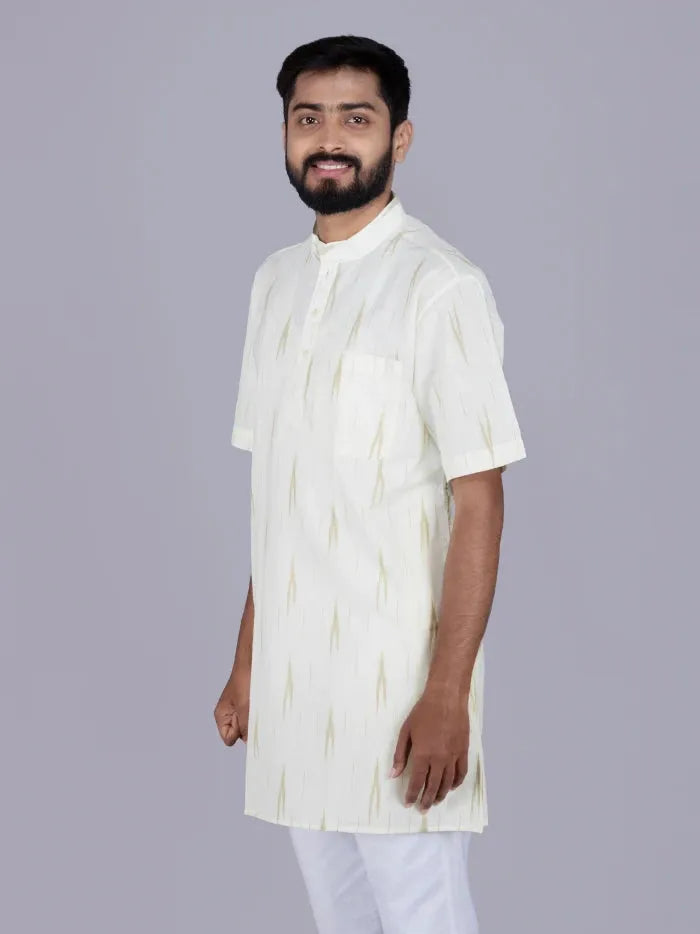 Cream Ikkat Cotton Men Kurta