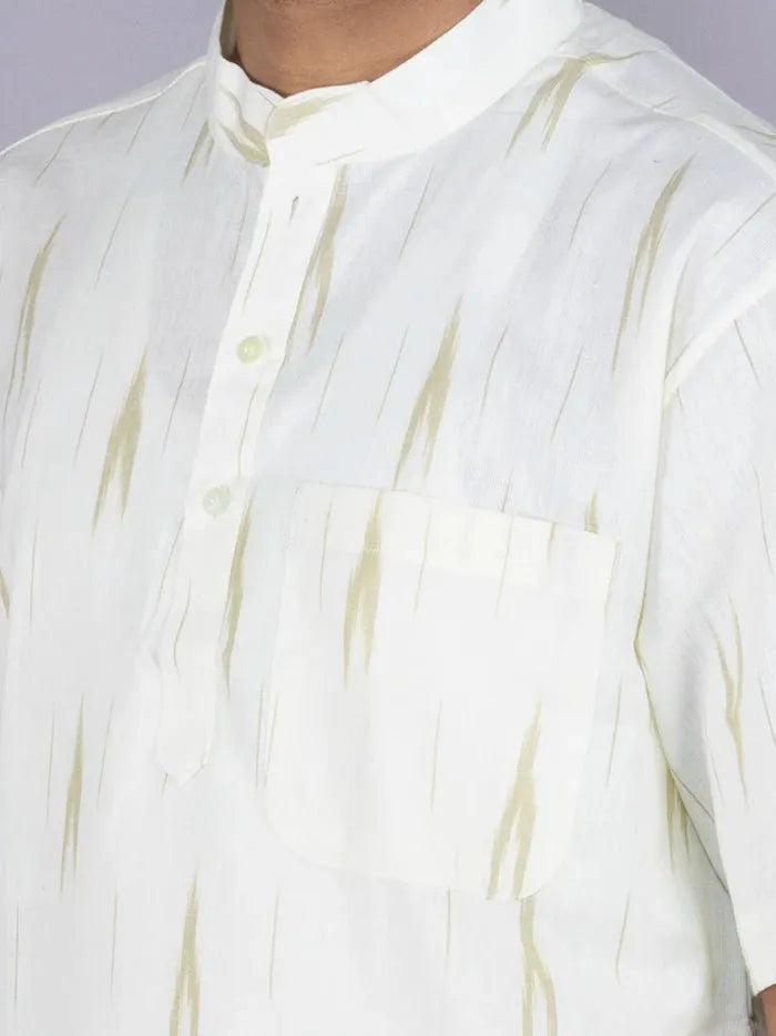 Cream Ikkat Cotton Men Kurta