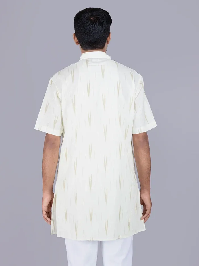 Cream Ikkat Cotton Men Kurta