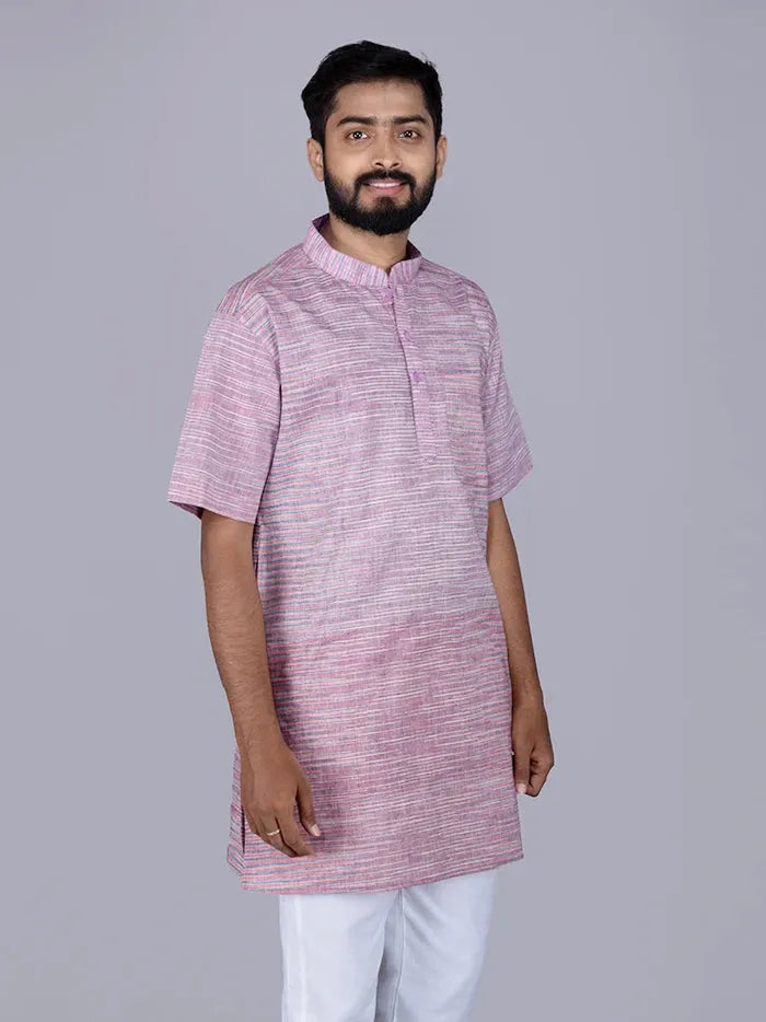 Multi Colour Springs Handwoven Cotton Men Kurta - WeaversIndia
