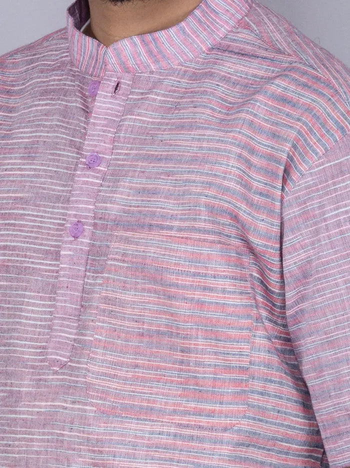Multi Colour Springs Handwoven Cotton Men Kurta - WeaversIndia