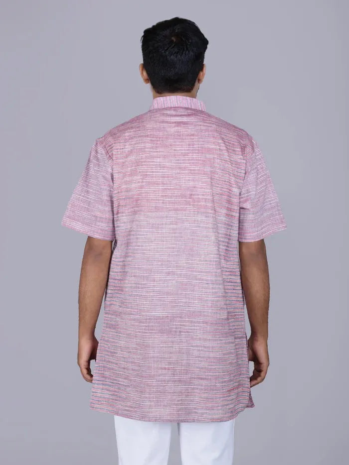 Multi Colour Springs Handwoven Cotton Men Kurta - WeaversIndia