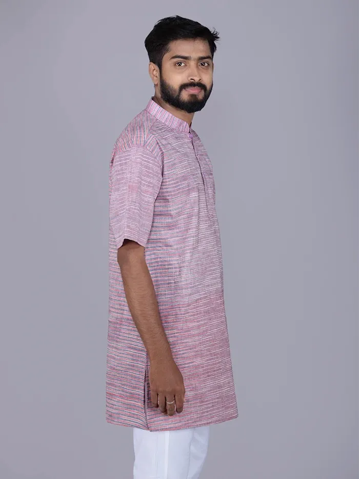 Multi Colour Springs Handwoven Cotton Men Kurta - WeaversIndia