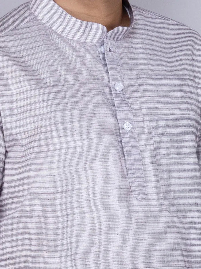 Brown Striped Handwoven Organic Cotton Men Kurta - WeaversIndia