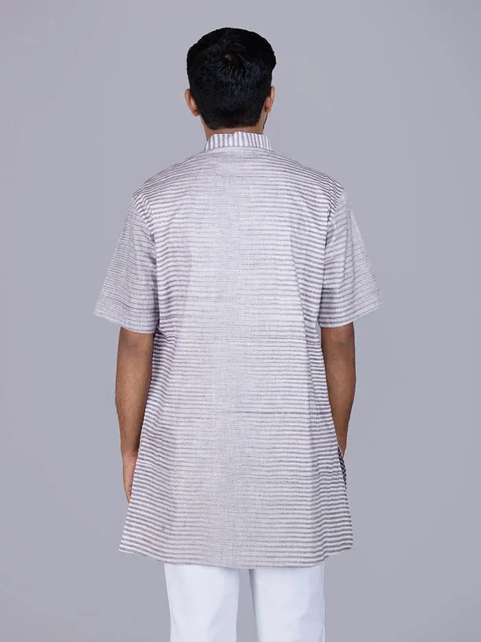 Brown Striped Handwoven Organic Cotton Men Kurta - WeaversIndia