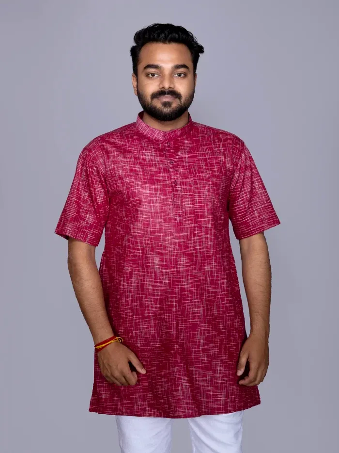 Maroon Springs Handwoven Organic Cotton Men Kurta - WeaversIndia