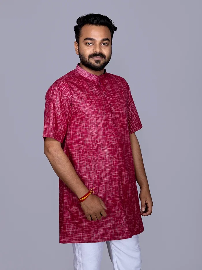 Maroon Springs Handwoven Organic Cotton Men Kurta - WeaversIndia