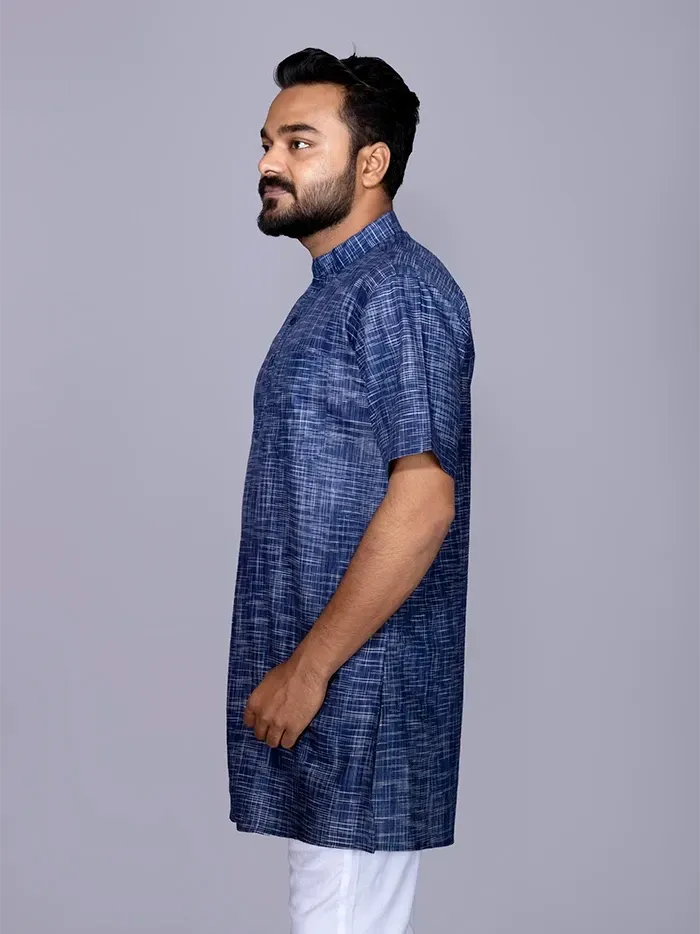 Berkeley Blue Springs Organic Cotton Half Sleeves Men Kurta - WeaversIndia