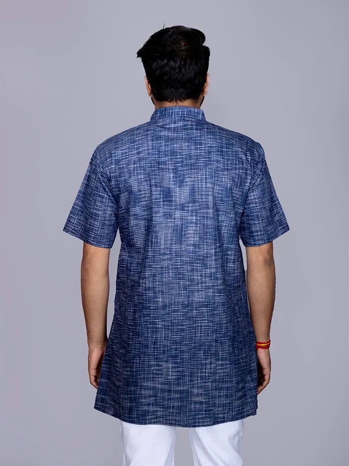 Berkeley Blue Springs Organic Cotton Half Sleeves Men Kurta - WeaversIndia