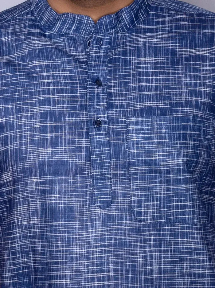 Berkeley Blue Springs Organic Cotton Half Sleeves Men Kurta - WeaversIndia