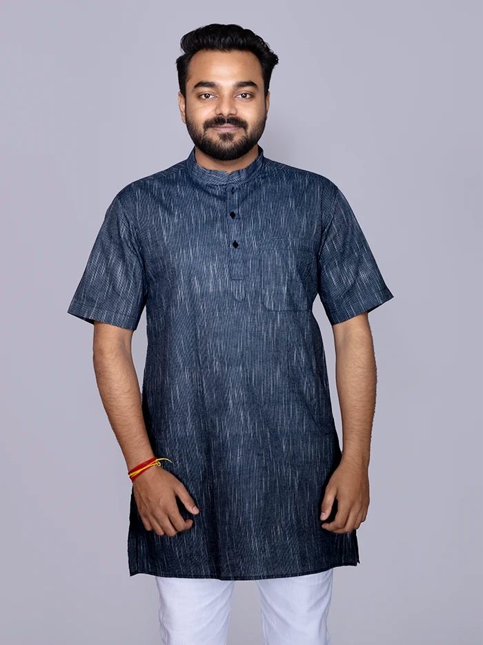 Black Handwoven Organic Cotton Men Kurta