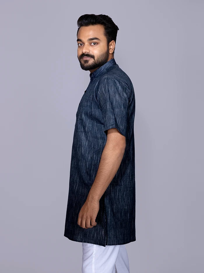 Black Handwoven Organic Cotton Men Kurta