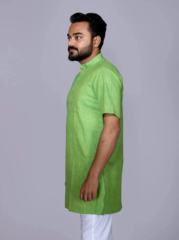 Green Solid Handwoven Cotton Men Kurta - WeaversIndia