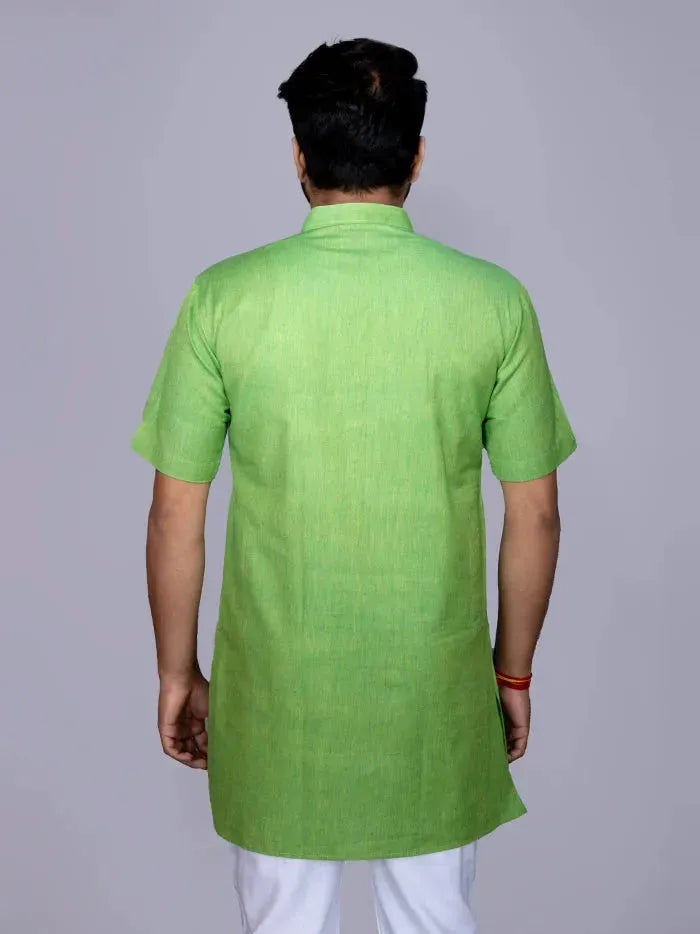 Green Solid Handwoven Cotton Men Kurta