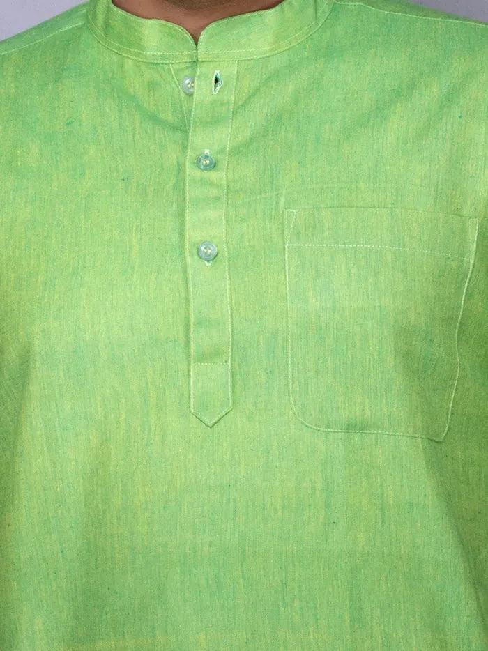 Green Solid Handwoven Cotton Men Kurta