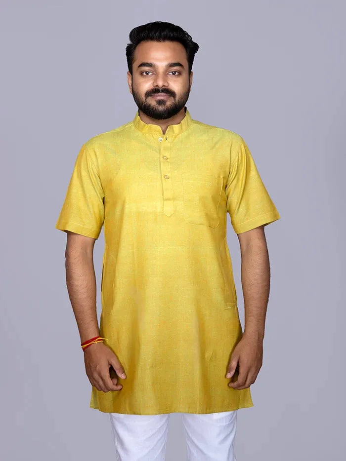Pear Solid Handwoven Cotton Men Kurta