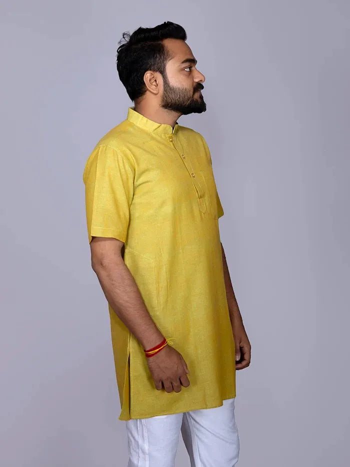Pear Solid Handwoven Cotton Men Kurta