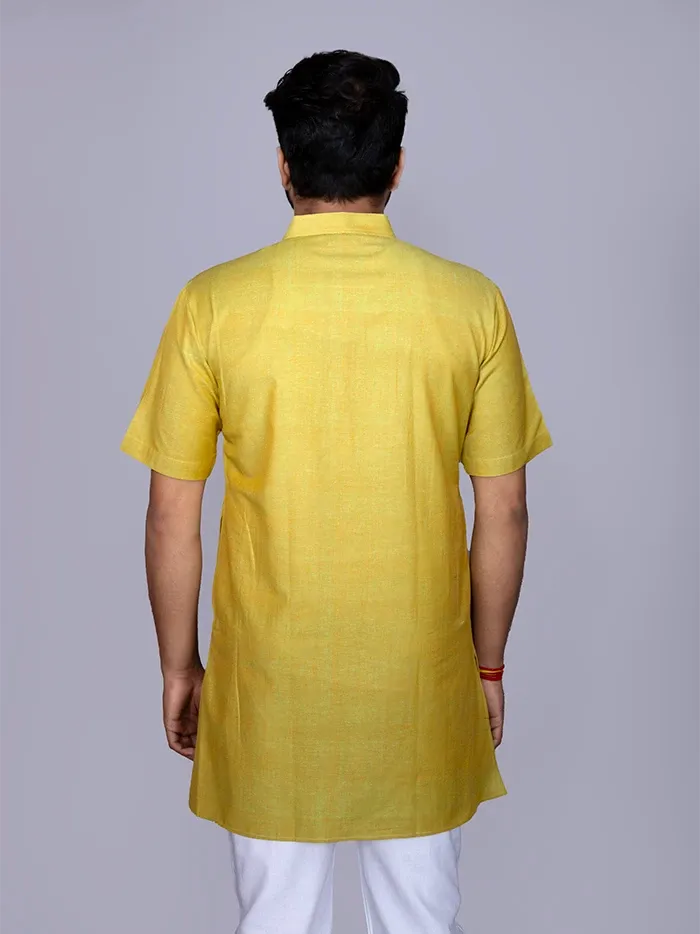 Pear Solid Handwoven Cotton Men Kurta