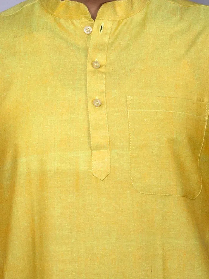 Pear Solid Handwoven Cotton Men Kurta - WeaversIndia