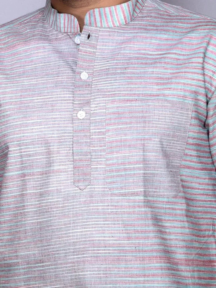 Multi Striped Handwoven Organic Cotton Men Kurta - WeaversIndia