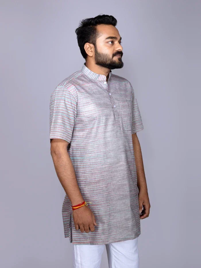 Multi Striped Handwoven Organic Cotton Men Kurta - WeaversIndia